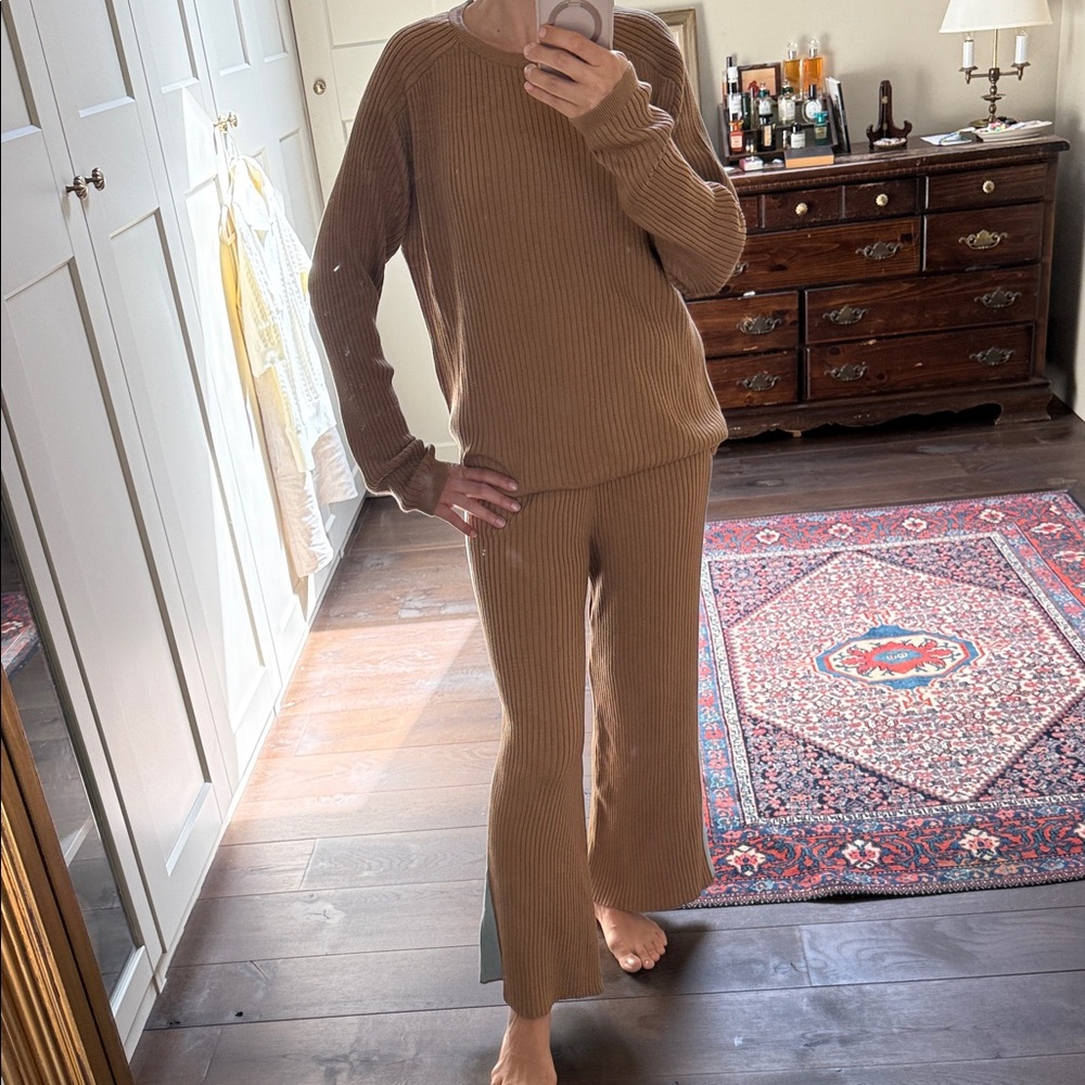 Ragdoll Camel and Blue Ribbed Knit Set